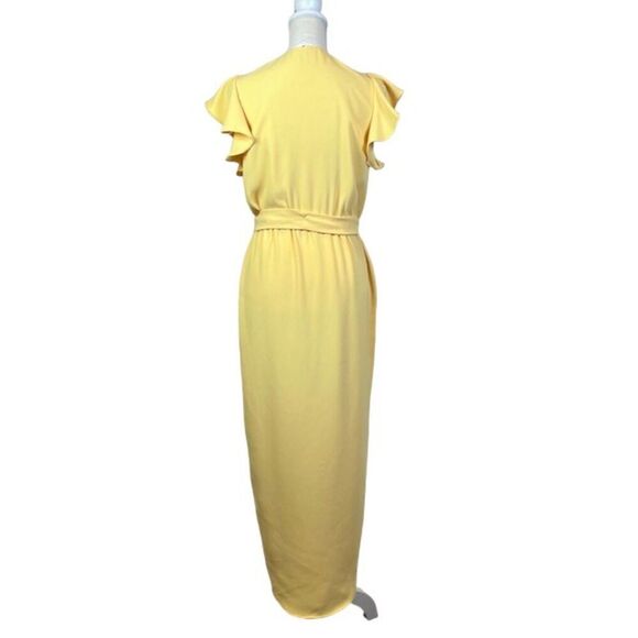 Amanda Uprichard Martinique Dress Yellow Crepe Wrap Look Flutter Sleeve Size S - Picture 6 of 14